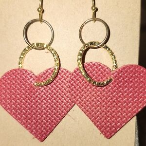 Hand Crafted Gold and Red Heart Earrings